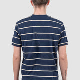 Tricou bărbați bleumarin cu dungi orizontale contrastante