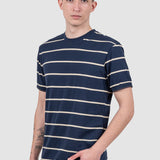 Tricou bărbați bleumarin cu dungi orizontale contrastante
