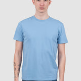 Tricou bărbați albastru din bumbac elastic cu guler rotund