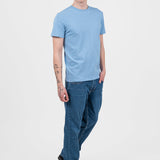 Tricou bărbați albastru din bumbac elastic cu guler rotund