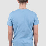 Tricou bărbați albastru din bumbac elastic cu guler rotund