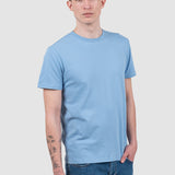 Tricou bărbați albastru din bumbac elastic cu guler rotund