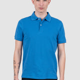 Tricou polo bărbați albastru din bumbac elastic simplu