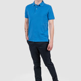 Tricou polo bărbați albastru din bumbac elastic simplu