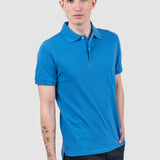 Tricou polo bărbați albastru din bumbac elastic simplu