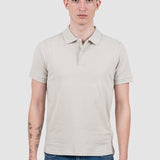 Tricou polo bărbați crem din bumbac elastic simplu