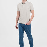 Tricou polo bărbați crem din bumbac elastic simplu