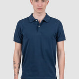 Tricou polo bărbați bleumarin din bumbac elastic simplu
