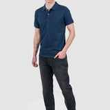 Tricou polo bărbați bleumarin din bumbac elastic simplu