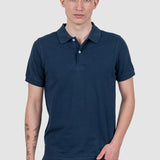 Tricou polo bărbați bleumarin din bumbac elastic simplu