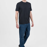 Tricou bărbați negru cu guler rotund din bumbac simplu