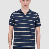 Tricou polo bărbați cu dungi orizontale bleumarin