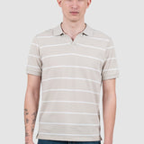 Tricou polo bărbați cu dungi orizontale crem regular fit