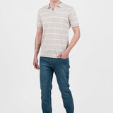 Tricou polo bărbați cu dungi orizontale crem regular fit