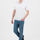 Tricou polo bărbați cu dungi fine alb regular fit