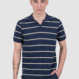 Tricou polo bărbați cu dungi orizontale bleumarin