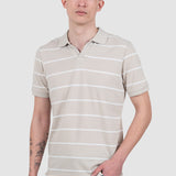 Tricou polo bărbați cu dungi orizontale crem regular fit