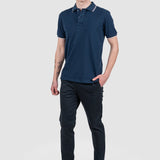 Tricou polo bărbați slim fit bleumarin cu guler