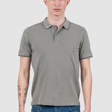 Tricou polo bărbați slim fit kaki cu guler contrast