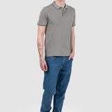 Tricou polo bărbați slim fit kaki cu guler contrast