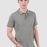 Tricou polo bărbați slim fit kaki cu guler contrast