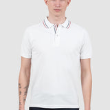 Tricou polo bărbați slim fit alb cu guler contrast