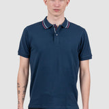 Tricou polo bărbați slim fit bleumarin cu guler contrast