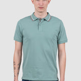 Tricou polo bărbați slim fit verde mentă cu guler contrast