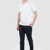 Tricou polo bărbați slim fit alb cu guler contrast