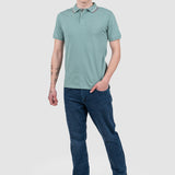 Tricou polo bărbați slim fit verde mentă cu guler contrast