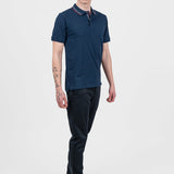 Tricou polo bărbați slim fit bleumarin cu guler contrast