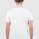 Tricou polo bărbați slim fit alb cu guler contrast