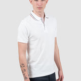 Tricou polo bărbați slim fit alb cu guler contrast
