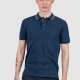 Tricou polo bărbați slim fit bleumarin cu guler contrast