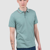 Tricou polo bărbați slim fit verde mentă cu guler contrast