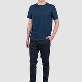 Tricou bărbați regular fit bumbac cu guler rotund bleumarin