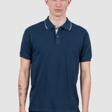 Tricou polo bărbați slim fit bleumarin cu guler contrast