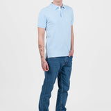 Tricou polo bărbați slim fit albastru deschis cu guler