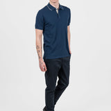 Tricou polo bărbați slim fit bleumarin cu guler contrast