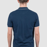 Tricou polo bărbați slim fit bleumarin cu guler contrast