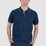 Tricou polo bărbați slim fit bleumarin cu guler contrast