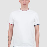 Tricou bărbați slim fit bumbac stretch alb cu tiv contrast