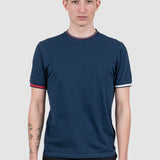 Tricou bărbați slim fit bumbac stretch bleumarin cu tiv contrast
