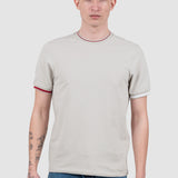 Tricou bărbați slim fit bumbac stretch crem cu tiv contrast