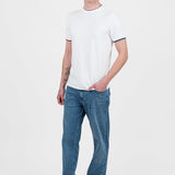 Tricou bărbați slim fit bumbac stretch alb cu tiv contrast