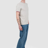 Tricou bărbați slim fit bumbac stretch crem cu tiv contrast