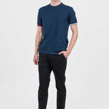 Tricou bărbați slim fit bumbac stretch bleumarin cu tiv contrast
