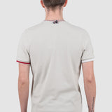 Tricou bărbați slim fit bumbac stretch crem cu tiv contrast