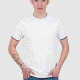 Tricou bărbați slim fit bumbac stretch alb cu tiv contrast