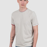Tricou bărbați slim fit bumbac stretch crem cu tiv contrast